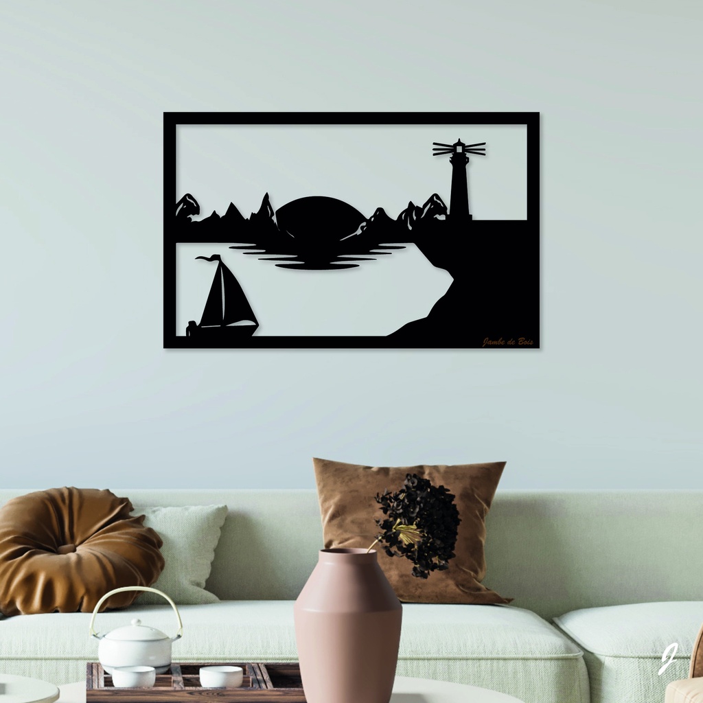 Tableau en bois décoratif découpé, évidé, Le Phare 
