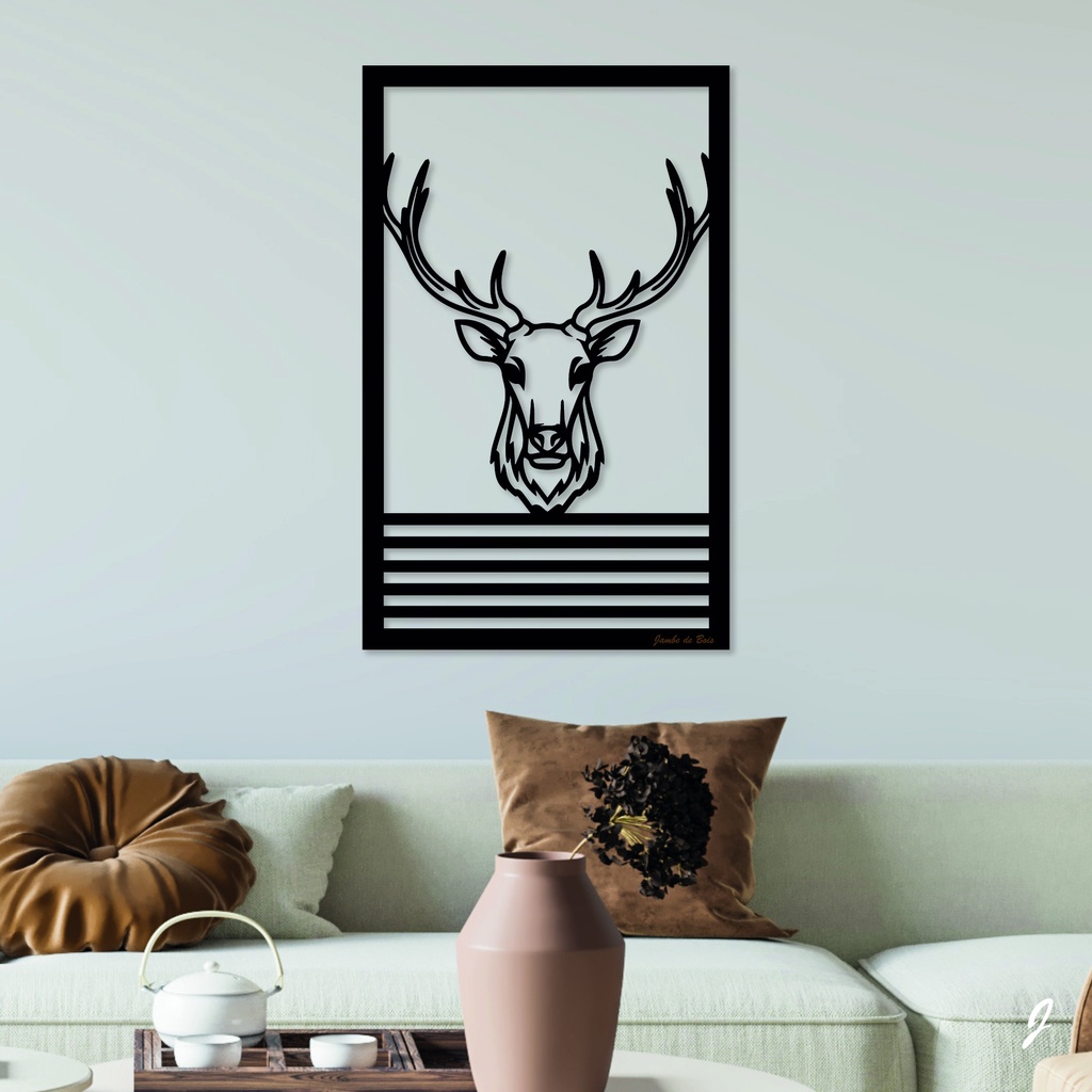 Tableau en bois décoratif découpé, évidé, Tête de Cerf 