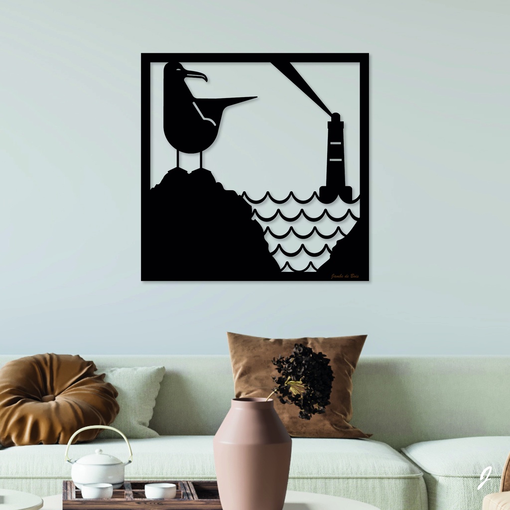 Tableau en bois décoratif découpé, évidé, La Mouette