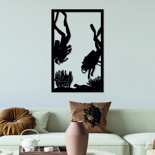 Tableau en bois décoratif découpé, évidé, Plongée au Tombant 