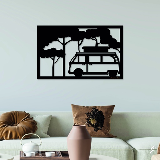 Tableau en bois décoratif découpé, évidé, Van Sous la Pinède