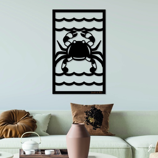 Tableau en bois décoratif découpé, évidé, Le crabe