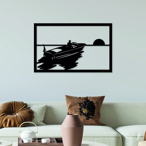 Tableau en bois décoratif découpé, évidé, Couché de Soleil à L'Horizon