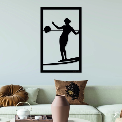 Tableau en bois décoratif découpé, évidé, Surfeuse au Sunset