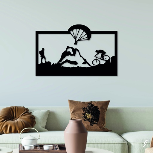 Tableau en bois décoratif découpé, évidé, VTT - Randonnée - Parapente