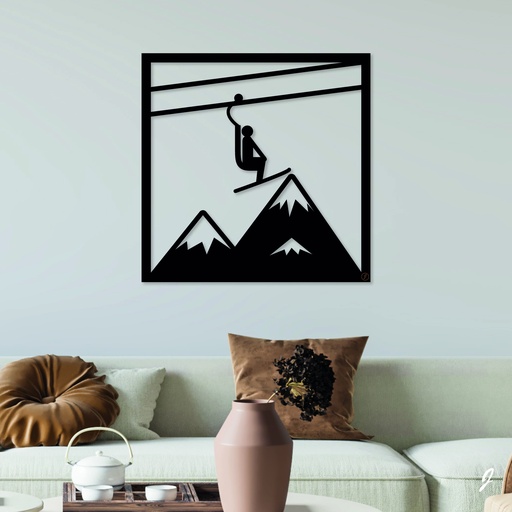 Tableau en bois décoratif découpé, évidé, Télésiege
