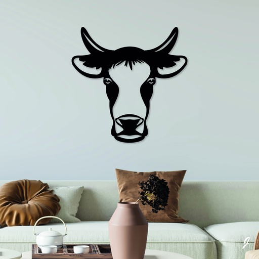 Tableau en bois décoratif découpé, évidé, Tete de Vache